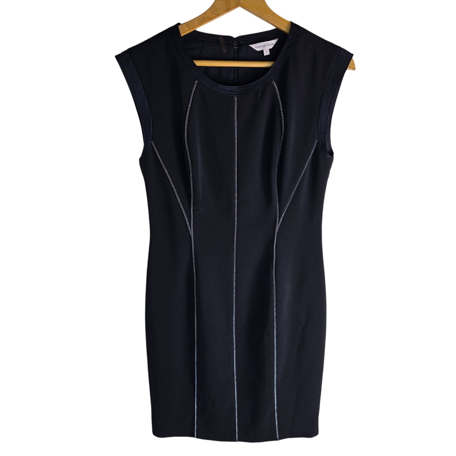 Rebecca Taylor Black Mini Sheath Dress Chainlink Stitching - Size 6 - Nwote